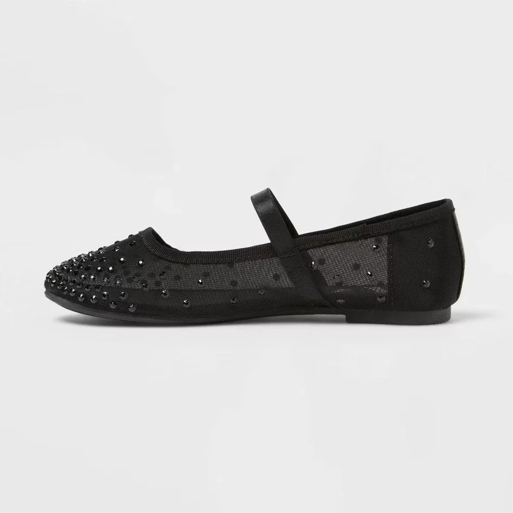Girls Big Kids Size 2 Black Mary Jane Ballet Flats Studded Art Class Sybil New